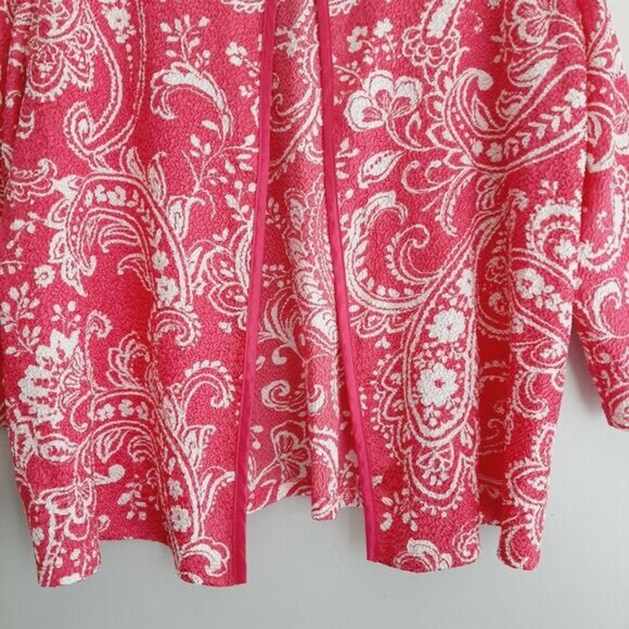 TANJAY Textured Light Paisley & Floral Satin Cardigan Top Sz 16 - Picture 3 of 12